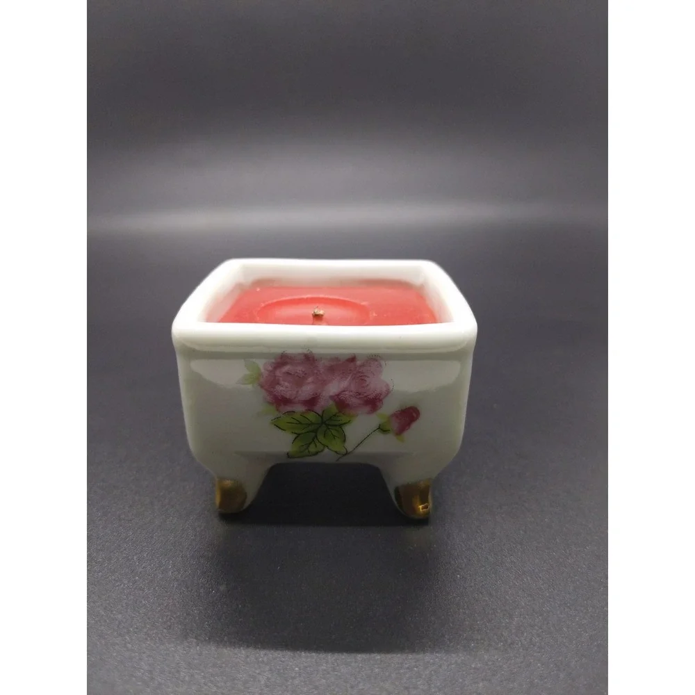 vtg Candle Holder‎ Roses Cottagecore Decor MCM Clawfoot Pink Rose Romantic Gift